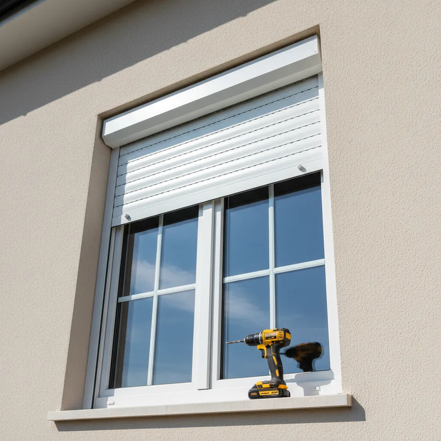 Instalación de persiana de aluminio en ventana de obra nueva con cajón integrado en fachada